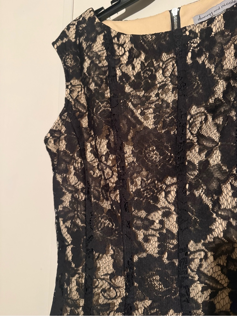 Danny & Nicole Black Lace over Nude Midi Dress
